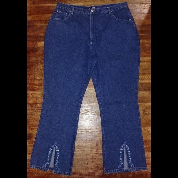 BONGO Y2K Rave boho Bootcut high waisted dark denim blue jeans With Floral Slits - Picture 7 of 7